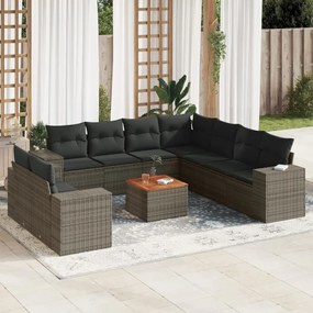 10 pcs conjunto sofás de jardim c/ almofadões vime PE cinzento