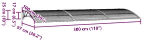 Toldo de porta cinzento 300x100 cm policarbonato