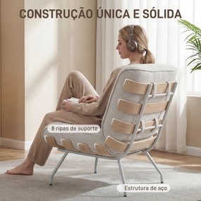 Poltrona de Sala Estofada em Linho com Assento Acolchoado Suporte com Estrutura de Aço 62,5x94x81 cm Creme
