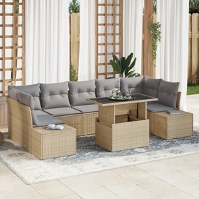 Conjunto de Sofá de Jardim com 8 Peças e Almofadas Bege em Rattan Sint