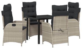 Conjunto de Jantar de Jardim : 5 peças com almofadas cinza claro em ra