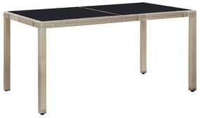 7 pcs conjunto jantar exterior com almofadões vime PE bege