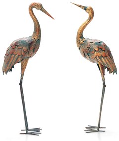 Conjunto de 2 estátuas de jardim de grous metálicos para decoração ao ar livre
