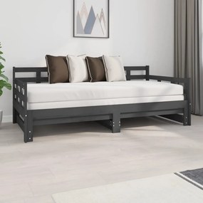 Estrutura sofá-cama de puxar pinho maciço cinza 2x(90x190) cm