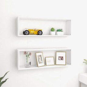 Estantes parede cúbicas 2pcs deriv. madeira 80x15x26,5cm branco