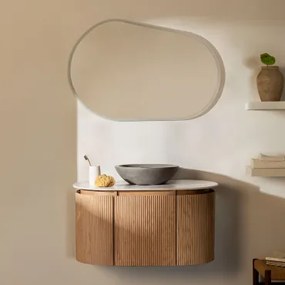 Conjunto De Móvel De Casa De Banho Suspenso 90x50 Cm Em Madeira Carsone Madeira Natural & Sem Unidade Auxiliar & Cimento Cinzento Redondo - Sklum