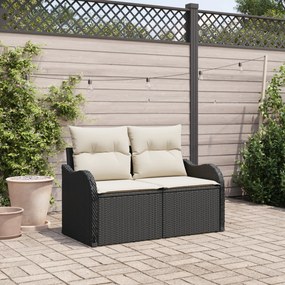 Sofá de Jardim para 2 Pessoas com Armazenamento e Almofadas em Rattan Preto