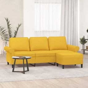 vidaXL Sofá de 3 lugares com apoio de pés 180 cm tecido amarelo-claro