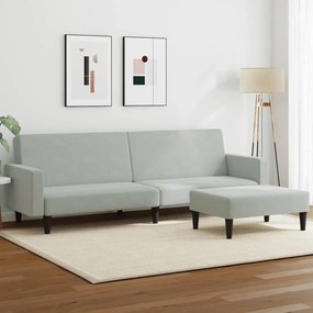 vidaXL Sofá-cama 2 lugares c/ apoio de pés veludo cinzento-claro