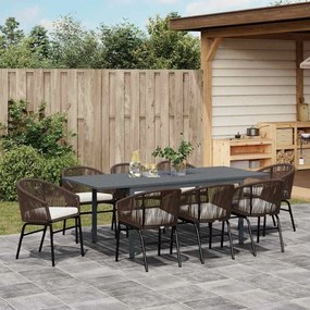 Conjunto de Jantar para Jardim Manual 9 pcs Castanho Largo