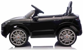 Carro elétrico para crianças Porsche Cayenne 12V com tração traseira – Licença oficial, bateria de lítio, comando remoto 2,4 GHz, leitor MP3, luzes LE