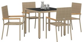 Conjunto de Jantar de Jardim vidaXL com 5 Peças Bege Rattan
