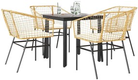 vidaXL Conjunto jantar jardim 5 peças almofadas vidro vime PE castanho