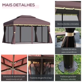 Outsunny Pérgola de Jardim 4x3m Pérgola de Alumínio com Teto de Ventil