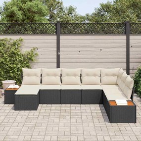 Conjunto de Sofás de Jardim de 8 Peças com Almofadas em Rattan Preto e