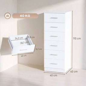 Cómoda de 6 Gavetas Alta para Quarto com Sistema Antitombo 40x40x110 cm Cinzento Claro e Branco