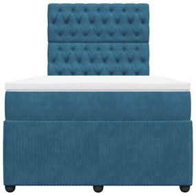 Cama boxspring com colchão 120x200 cm veludo azul-escuro