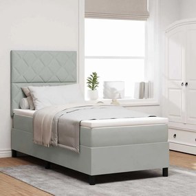 Cama Box Spring vidaXL com Colchão e Luz LED Cinza Claro 90x190 cm Veludo