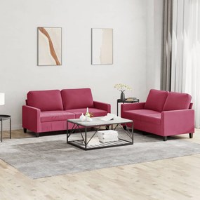 3201500 vidaXL 2 pcs conjunto de sofás com almofadões veludo vermelho tinto