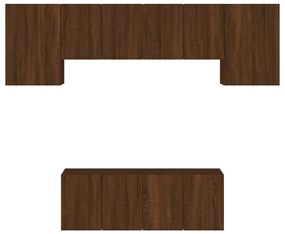 6pcs móveis de parede p/ TV derivados madeira carvalho castanho