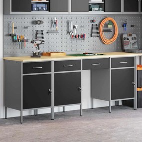 Conjunto de Gabinete e Mesa de Trabalho de 4 Peças vidaXL Preto em Mad