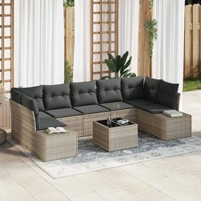 vidaXL Conjunto de Sofá de Jardim 8 pcs Cinzento-claro vime PE