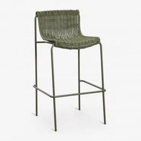 Pack De 4 Bancos Altos Em Vime Sintético E Aço Revia Verde Azeitona Intenso & ↑75 Cm - Sklum