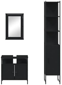 3 pcs conjunto móveis casa de banho derivados de madeira preto