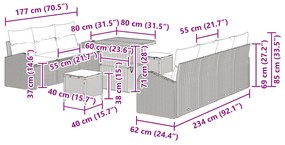 Conjunto de Sofá de Jardim vidaXL 10 Peças com Almofadas Preto Rattan