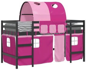 Cama alta p/ criança c/ túnel 90x200 cm pinho maciço rosa