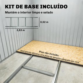 Abrigo de Jardim 280x130x172cm Abrigo de Exterior de Aço Galvanizado com Porta Corredeira e Ventilações Cinza Escuro