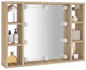 Armário espelhado com LED 76x15x55 cm carvalho sonoma