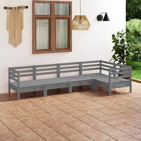 5 pcs conjunto lounge de jardim pinho maciço cinzento