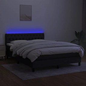 Cama box spring c/ colchão e LED 140x190 cm tecido preto