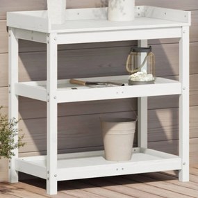vidaXL Mesa de jardinagem com prateleiras madeira pinho maciça branco