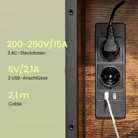 Mesa de apoio, mesa de cabeçeira 60 x 31,5 x 60 cm com tomadas e portas USB castanho-preto