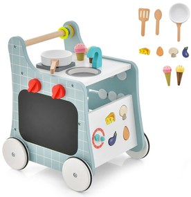 Carrinho de bebê de madeira 6 em 1 com cozinha de brinquedo para crianças acima de 12 meses - Verde