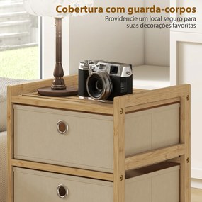 Cómoda de Bambu com 3 Gavetas de Tecido, Compacta para Espaços Pequenos, Creme e Madeira