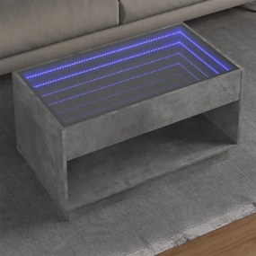 Mesa de centro luzes LED Infinity 90x50x50 cm cinzento cimento