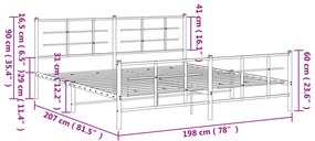 Estrutura de cama com cabeceira e pés 193x203 cm metal branco