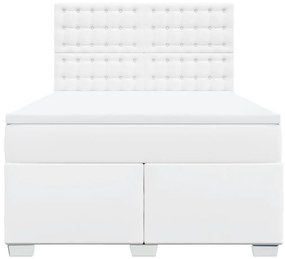 Cama com molas/colchão 160x200 cm couro artificial branco