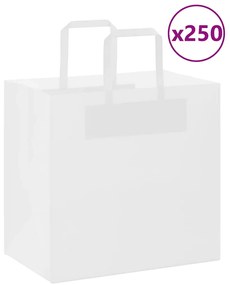 vidaXL Sacos de papel 250 unid com alças branco 26x17x25 cm
