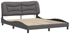 Estrutura de cama c/ luzes LED 160x200cm couro artificial cinza