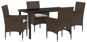 Conjunto de Jantar de Jardim 5 Peças com Almofadas de Rattan Sintético