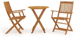 vidaXL Conjunto bistro para jardim dobrável 3 pcs madeira de acácia