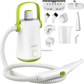 Máquina portátil de limpeza a vapor de 1000w com tanque de água de 300ml, mangueira estendida e vaporizador de roupas de cabo longo Branco