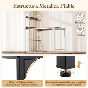 Secretária de escritório com estação de carregamento Tomadas, Porta USB e  Porta Tipo C e Estrutura Metálica Natural e Branco