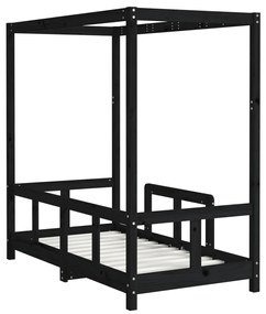 Estrutura de cama infantil 70x140 cm pinho maciço preto