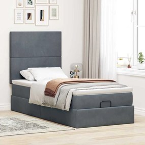 Estrutura de cama otomana com colchões cinza escuro veludo