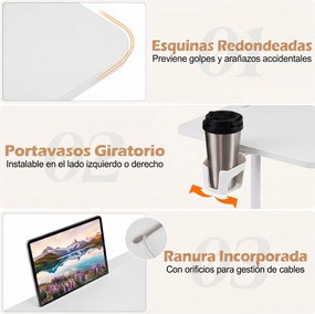 Secretária Móvel, 80 x 40 x 70-117 cm, Regulável em Altura, Branco